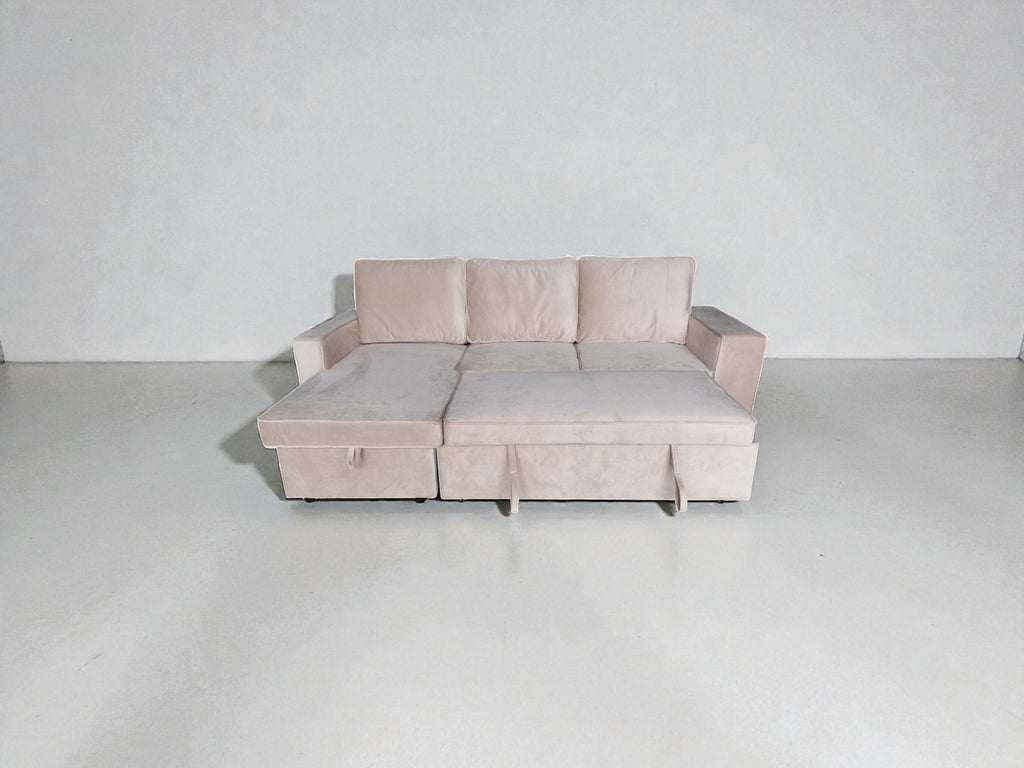 L Shaped Sofa Bed (Light Brown)